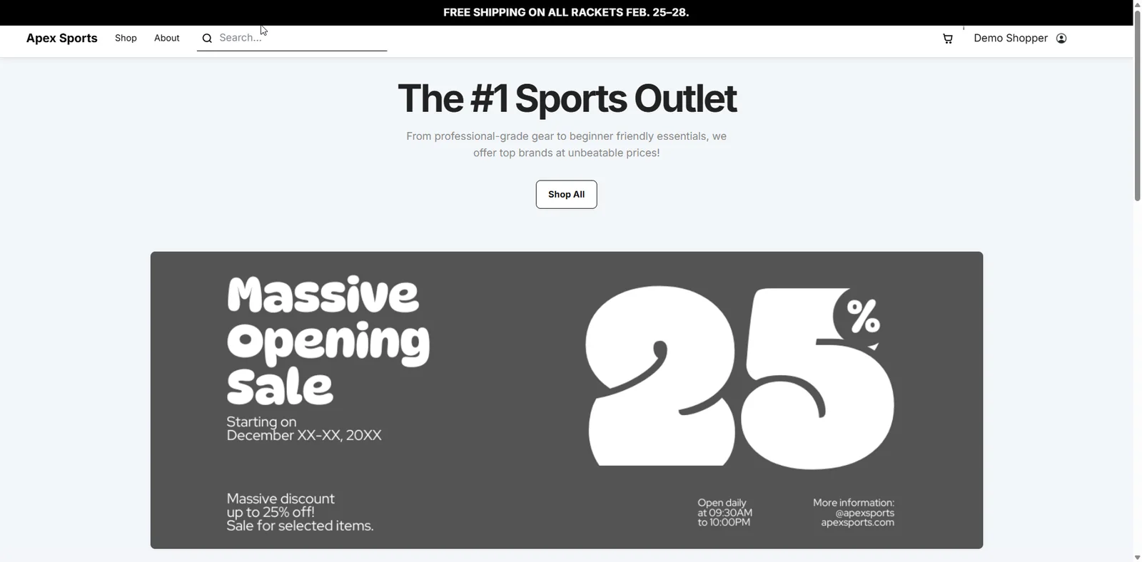 Apex Sports e-commerce website mockup with sports retail storefront interface